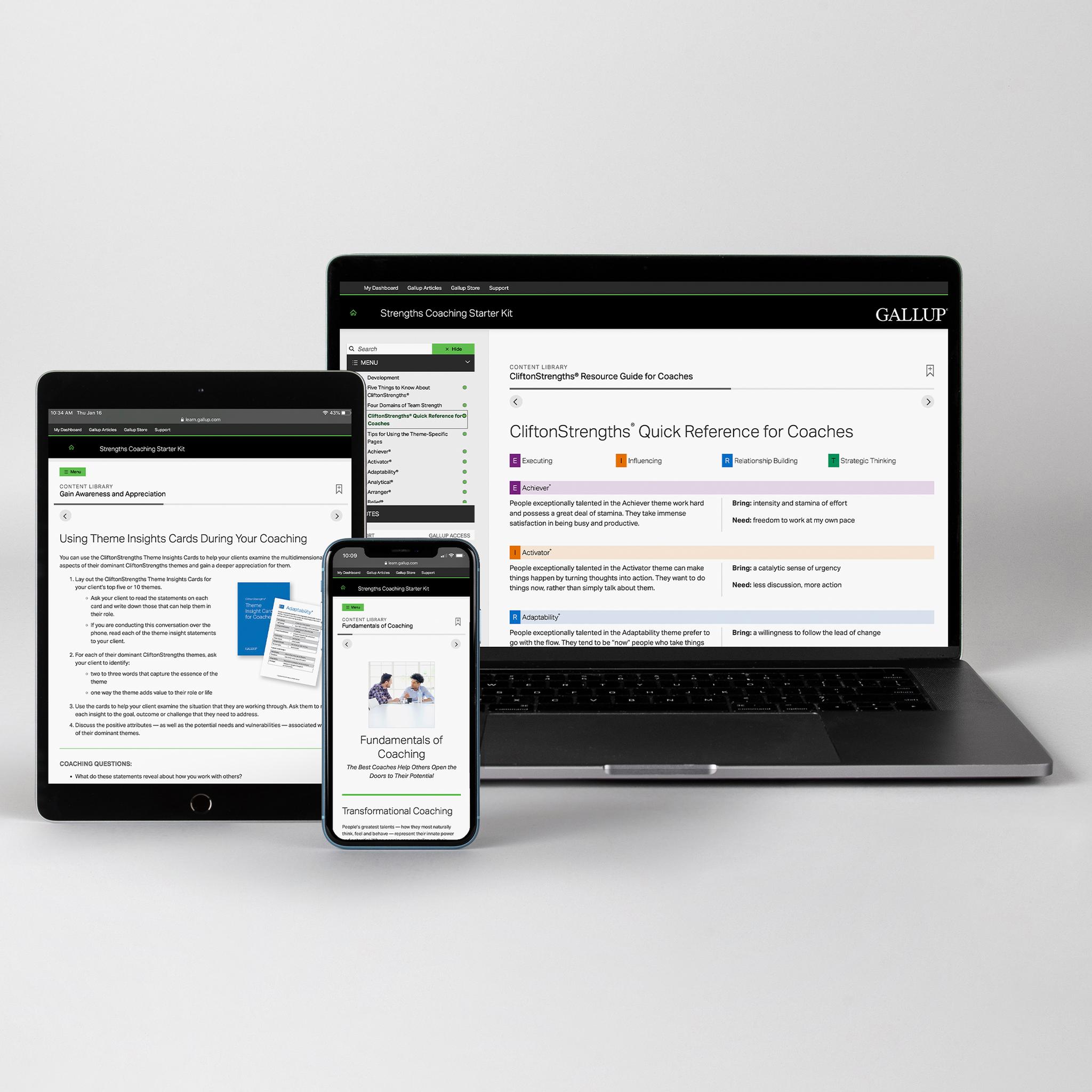 Digital CliftonStrengths Coaching Starter Kit on multiple devices and screen sizes.